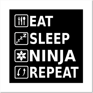 Eat Sleep Ninja Repeat Katana Shuriken Samurai Posters and Art